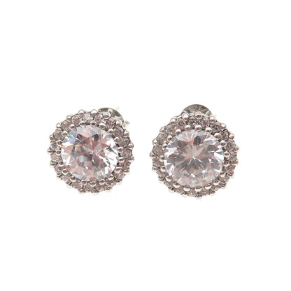 925 Sterling Silver Round-Cut C Z Stud Earrings