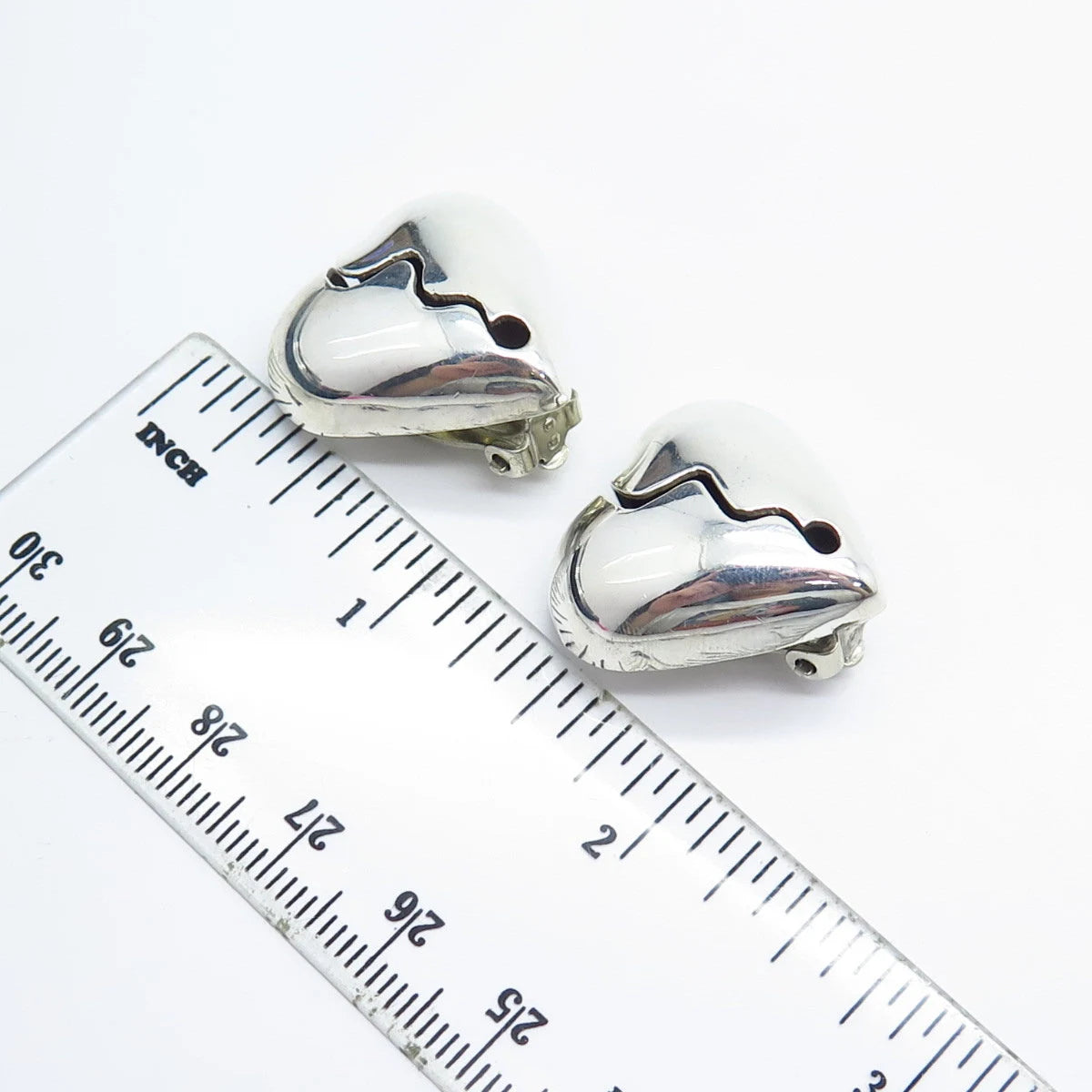 925 Sterling Silver Vintage Mexico Heart Clip On Earrings