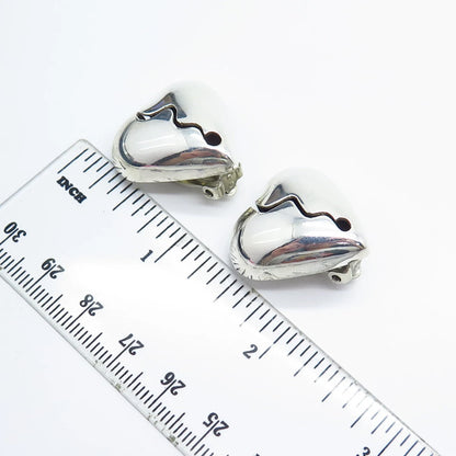 925 Sterling Silver Vintage Mexico Heart Clip On Earrings