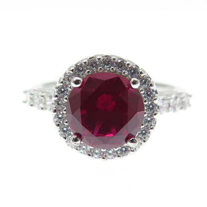 925 Sterling Silver Lab-Created Ruby & C Z Ring Size 10.25