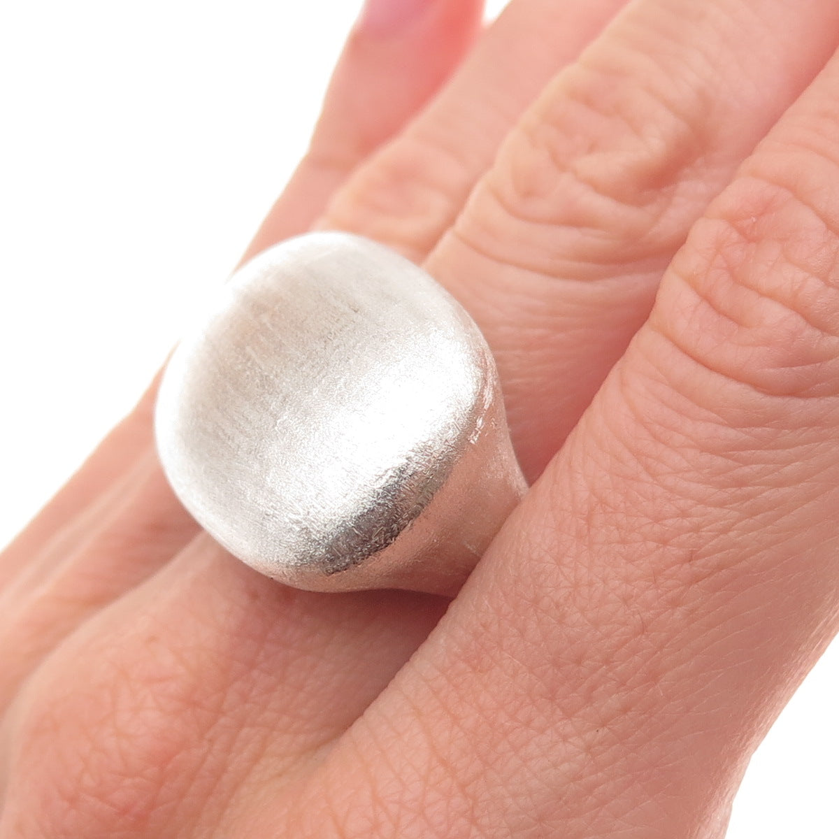 925 Sterling Silver Vintage Modernist Brushed Dome Ring Size 8.25