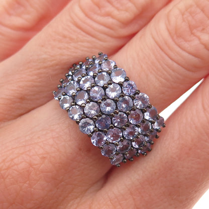 925 Sterling Silver Real Round-Cut Tanzanite Ring Size 8