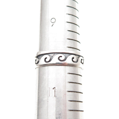 Old Pawn Sterling Silver Vintage Southwestern Wave Oxidized Band Ring Size 10.25