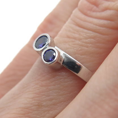 925 Sterling Silver Round-Cut Purple C Z Ring Size 5