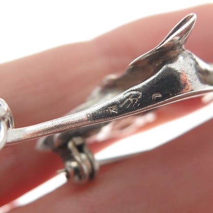 925 Sterling Silver Vintage Real Amethyst Modernist Stork Bird Pin Brooch