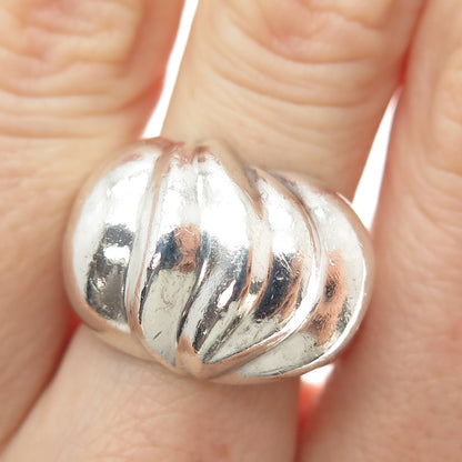 925 Sterling Silver Vintage Mexico Modernist Ribbed Dome Ring Size 7