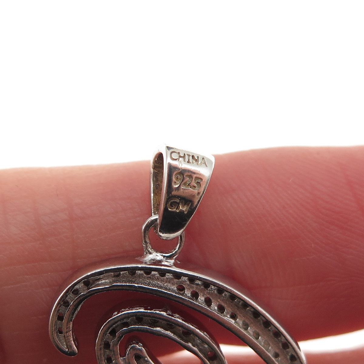 925 Sterling Silver Round-Cut C Z Spiral Charm Pendant