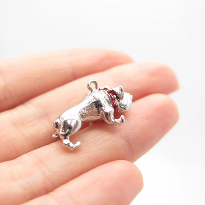 925 Sterling Silver Vintage Enamel Bulldog Charm Pendant