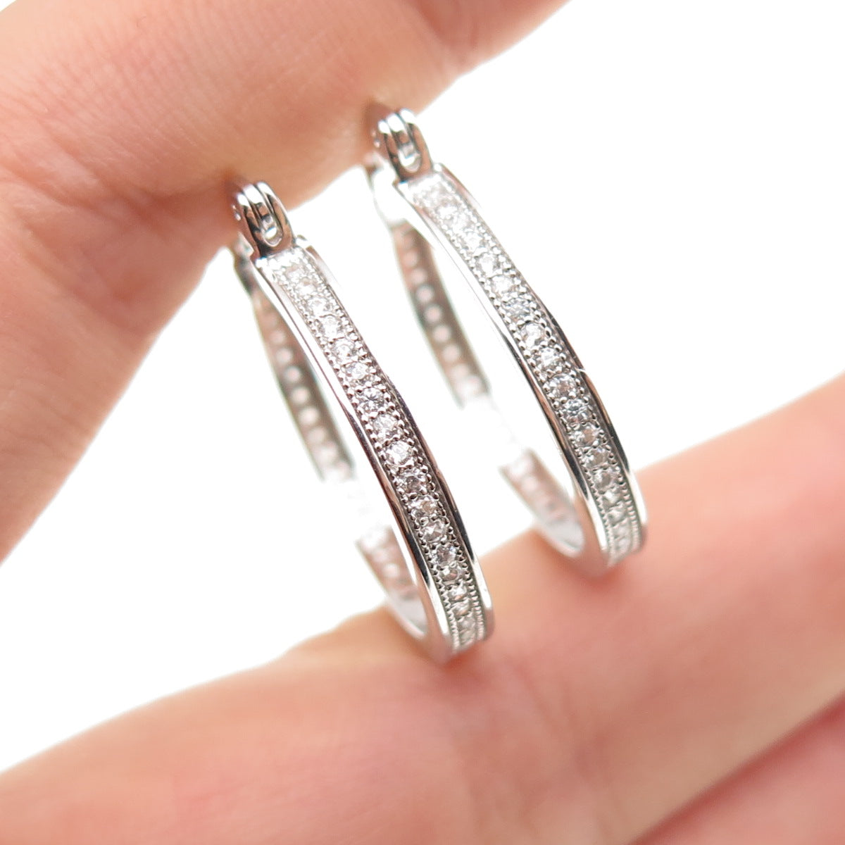 925 Sterling Silver Round-Cut C Z All Around Hoop Earrings