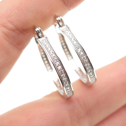 925 Sterling Silver Round-Cut C Z All Around Hoop Earrings