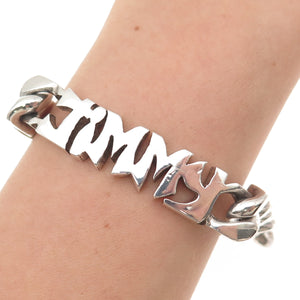 800 Silver Vintage Egypt Jimmy Name Cuban Link Bracelet 7.75"
