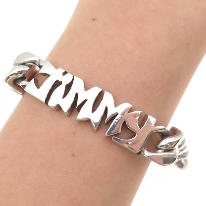 800 Silver Vintage Egypt Jimmy Name Cuban Link Bracelet 7.75"