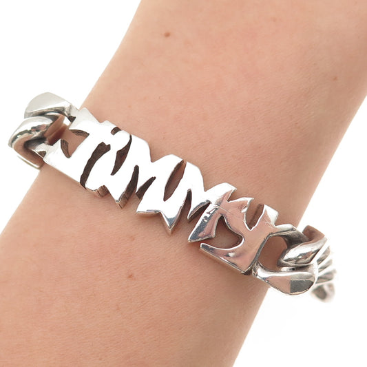 800 Silver Vintage Egypt Jimmy Name Cuban Link Bracelet 7.75"