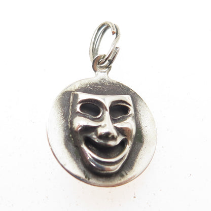 925 Sterling Silver Vintage Sock & Buskin Tragedy Comedy Masks Charm Pendant