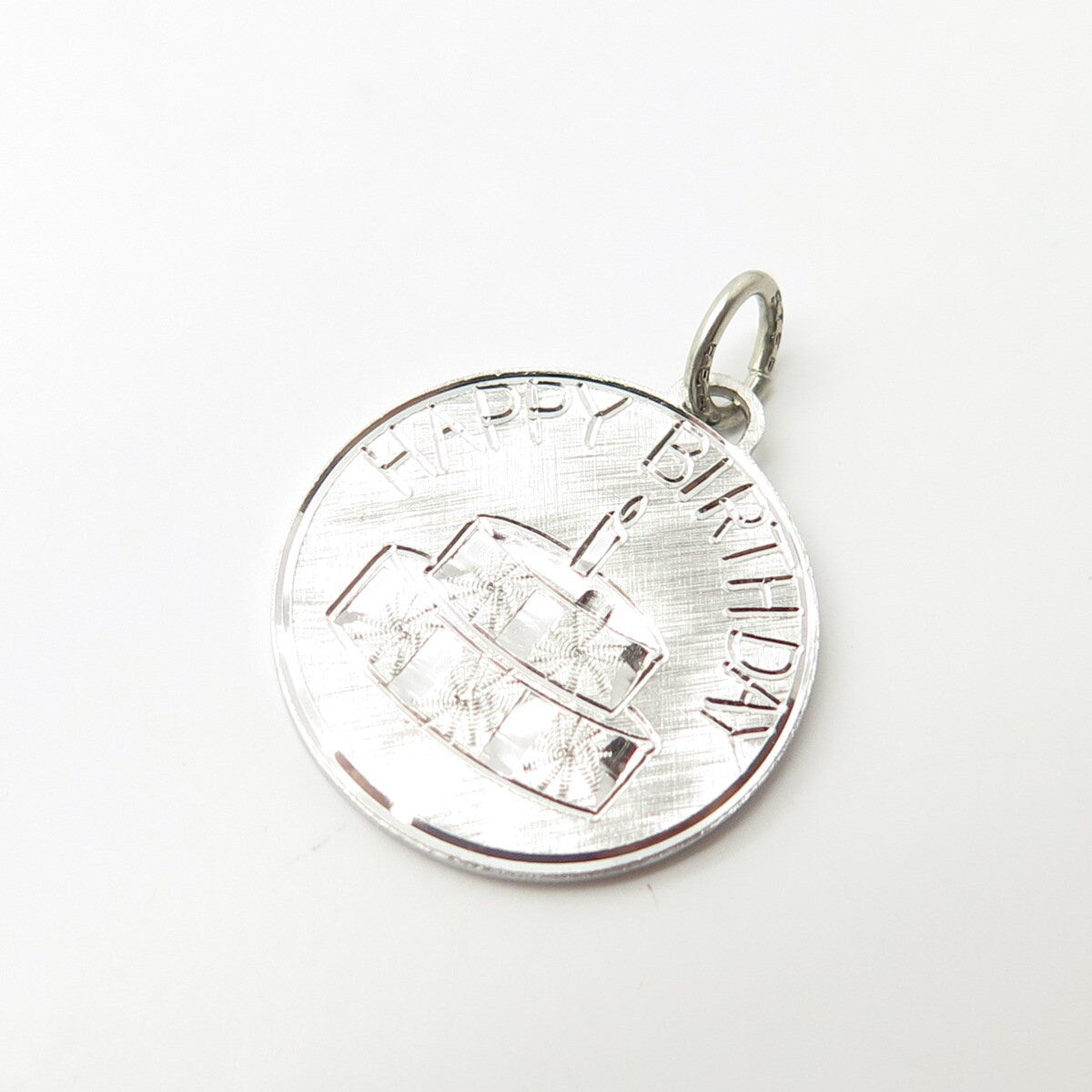 925 Sterling Silver Vintage Beau “Happy Birthday” Cake Charm Pendant