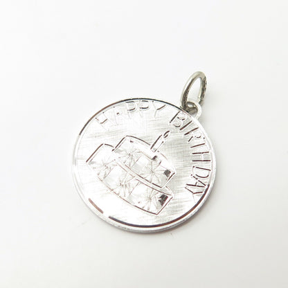925 Sterling Silver Vintage Beau “Happy Birthday” Cake Charm Pendant