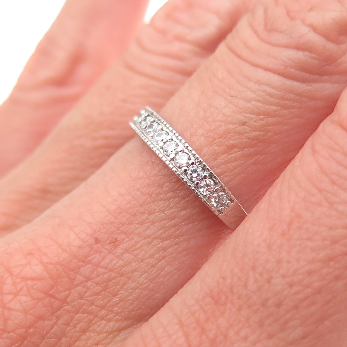 925 Sterling Silver Round-Cut C Z Half Eternity Band Ring Size 7