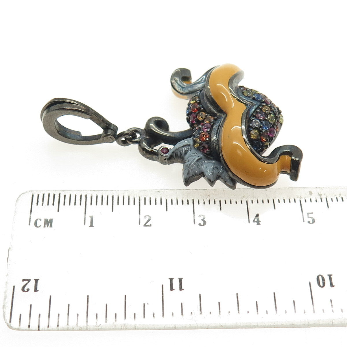 925 Sterling Silver Black Rhodium Enamel Real Multi-Color Sapphire Heart Pendant