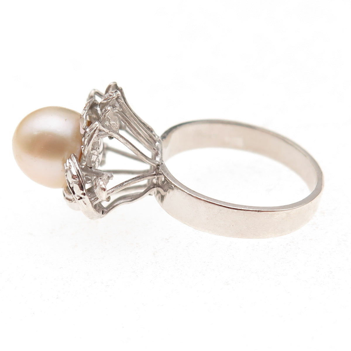 925 Sterling Silver Antique Chinese Export Real Pearl Ring Size 5.5
