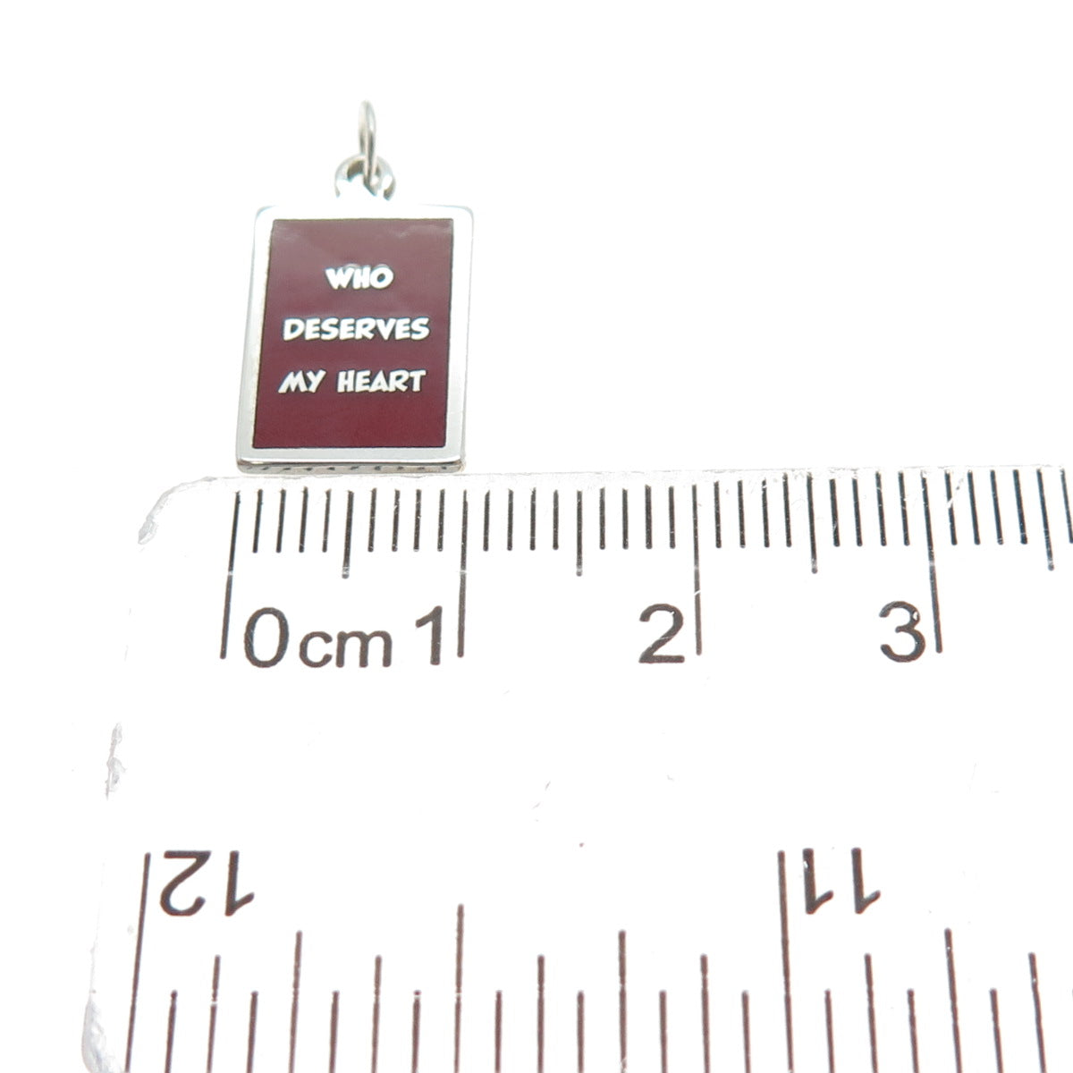925 Sterling Silver Red Enamel Who Deserves My Heart Minimalist Charm Pendant