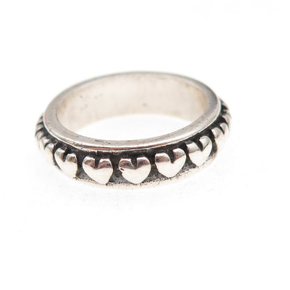 925 Sterling Silver Vintage Eternity Hearts Oxidized Band Ring Size 5.75