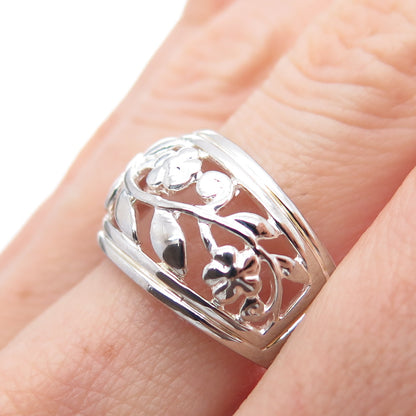 925 Sterling Silver Vintage Flower Scroll Ring Size 8