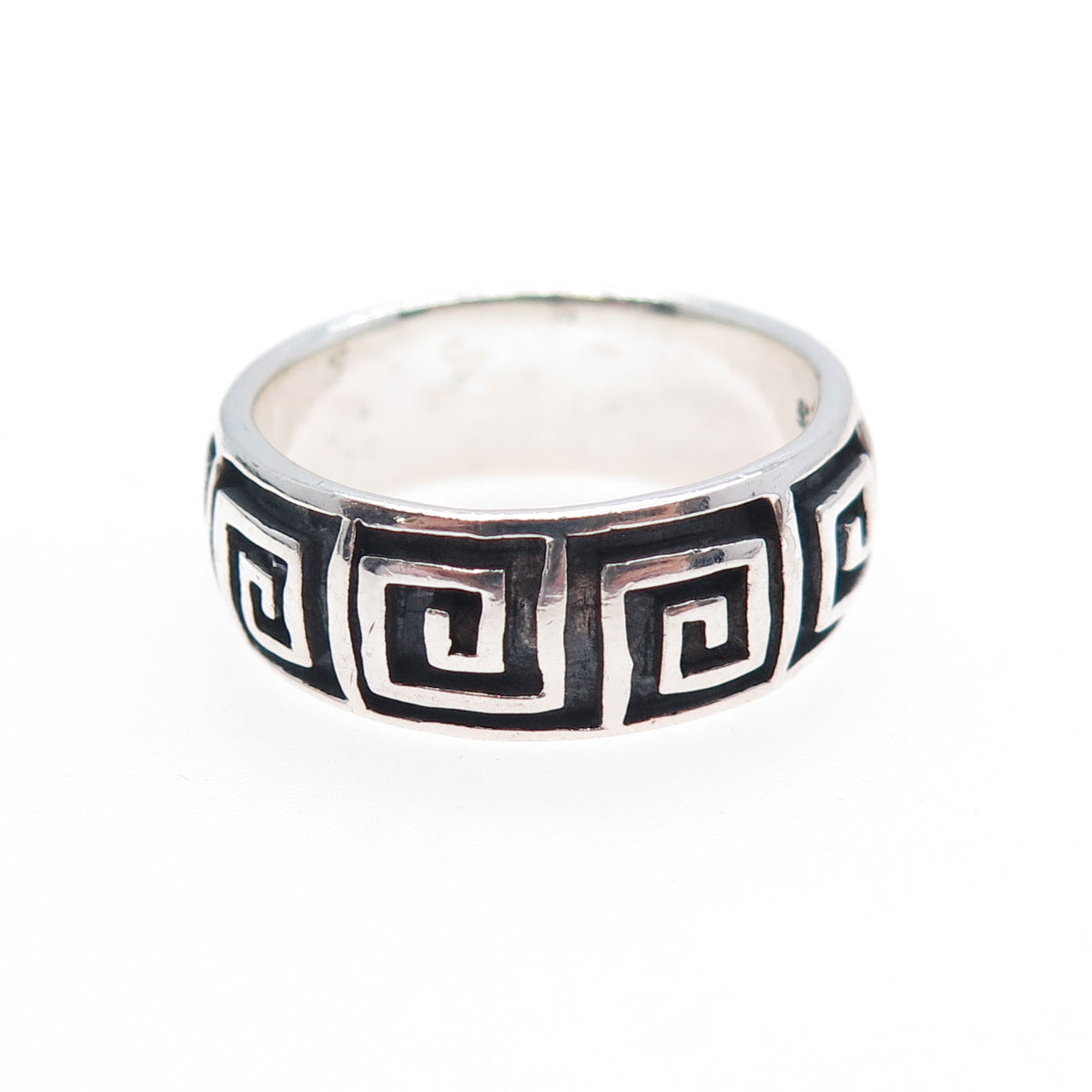925 Sterling Silver Vintage Greek Maze Oxidized Band Ring Size 9.5