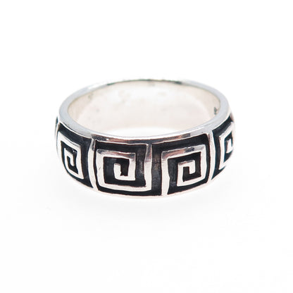 925 Sterling Silver Vintage Greek Maze Oxidized Band Ring Size 9.5