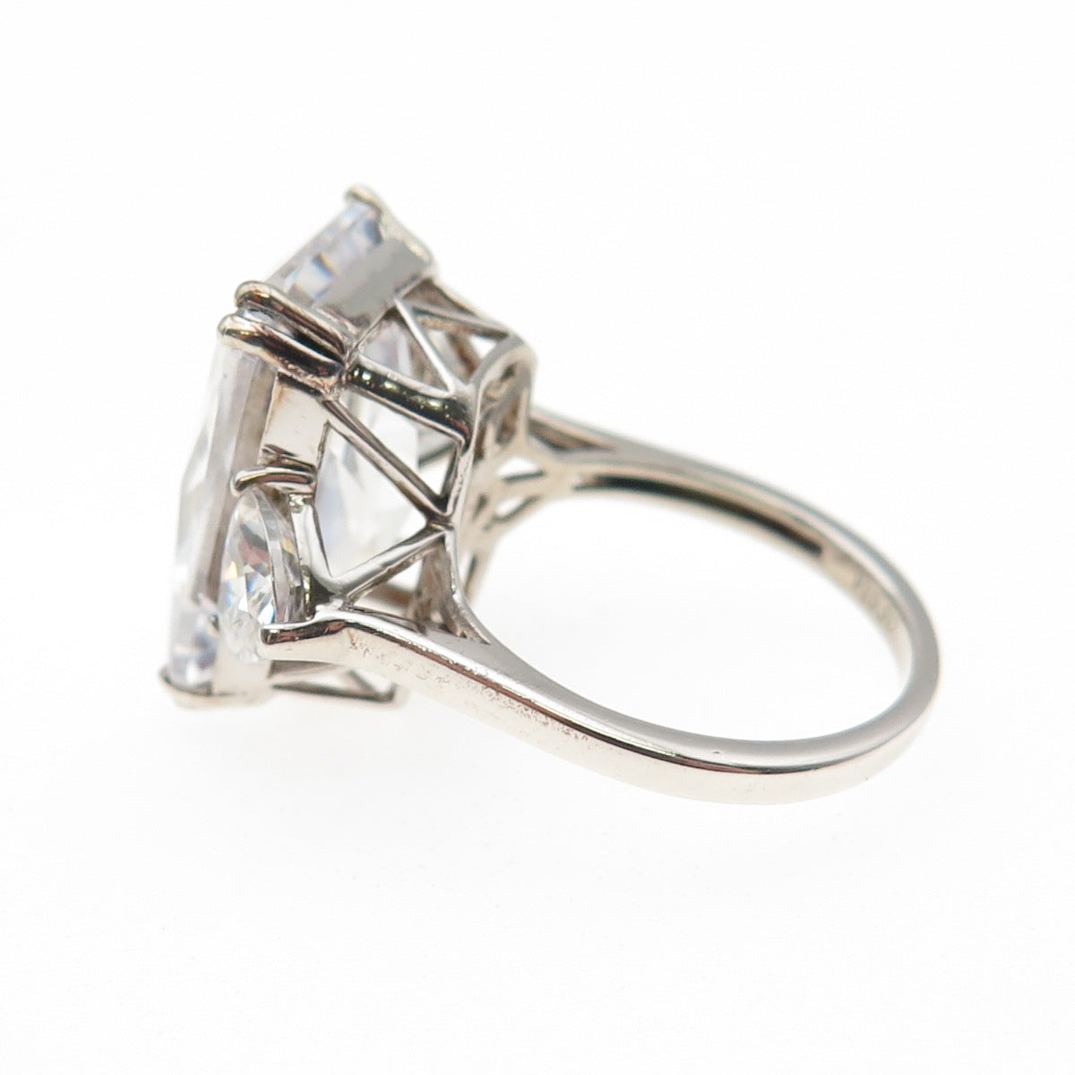 925 Sterling Silver Radiant & Triangle-Cut C Z Engagement Ring Size 7