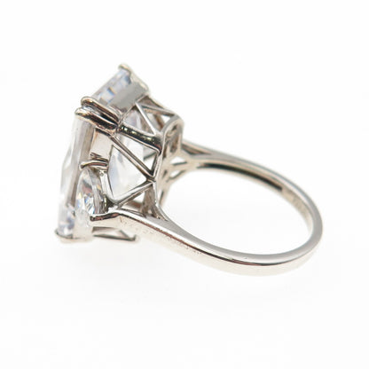 925 Sterling Silver Radiant & Triangle-Cut C Z Engagement Ring Size 7