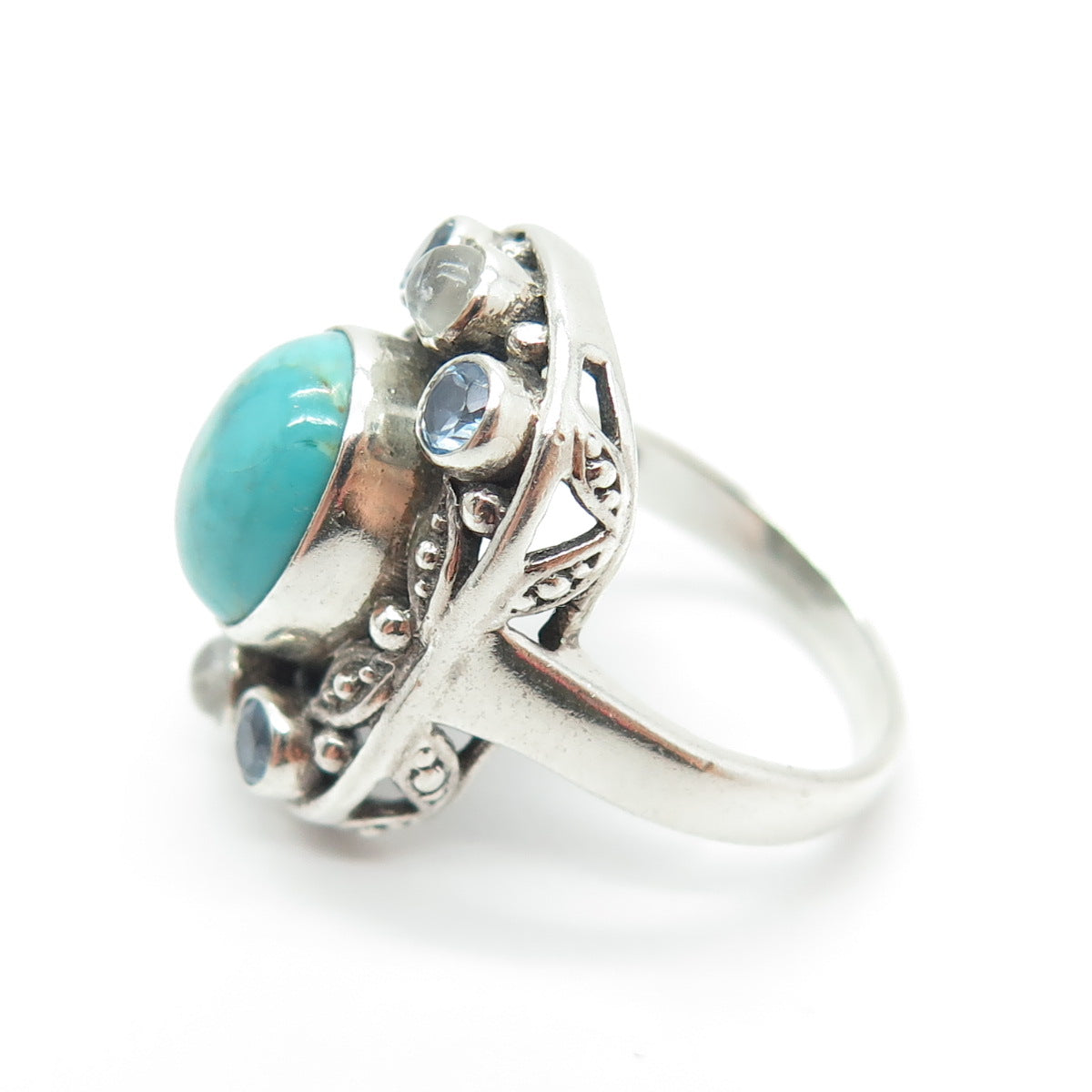 NICKY BUTLER 925 Sterling Vintage Turquoise Blue Topaz Moonstone Ring Size 7.25