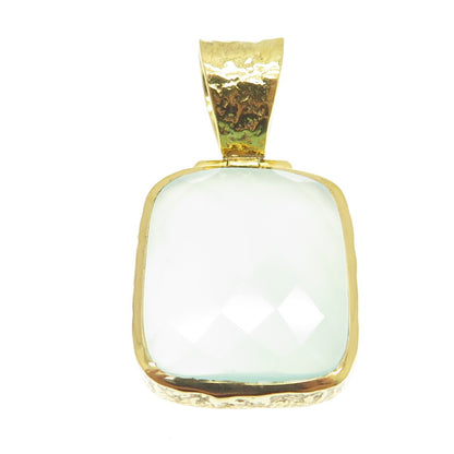 925 Sterling Silver Gold Plated Vintage Chalcedony Gem Hammered Finish Pendant