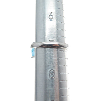 925 Sterling Silver Real Cushion-Cut Blue Topaz & Black Spinel Ring Size 7.25