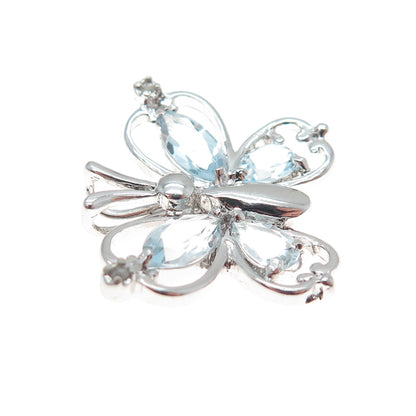 DBJ DEE BERKLE 925 Sterling Real Diamond Accent & Blue Topaz Butterfly Pendant