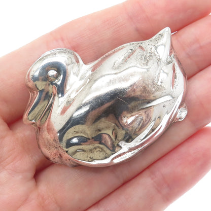 925 Sterling Silver Vintage Mexico Puffy Duck Pin Brooch / Pendant