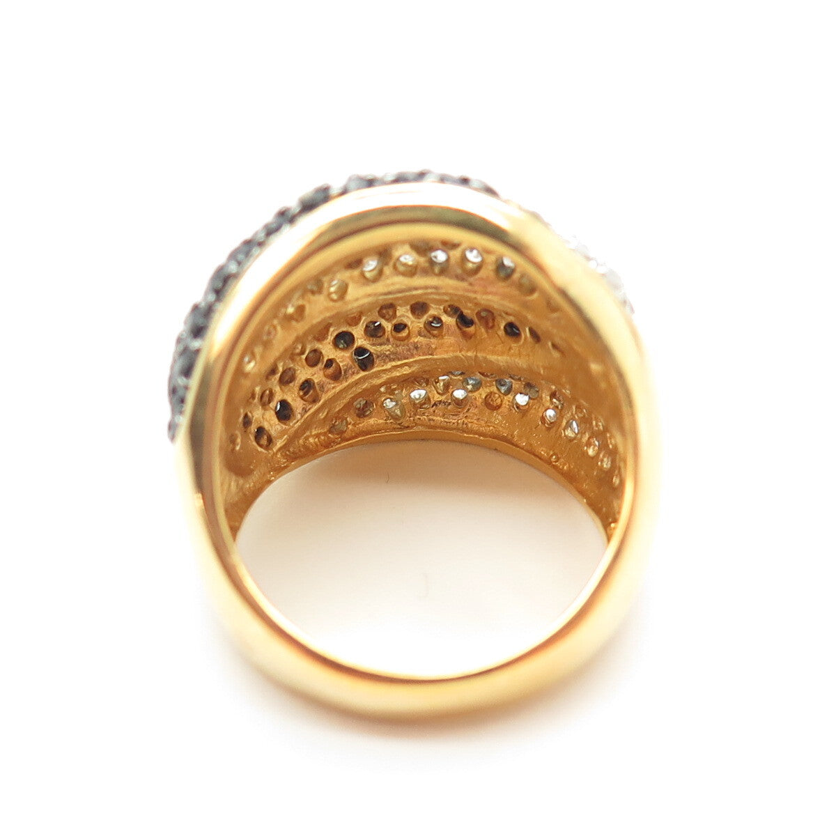 925 Sterling Silver Gold Plated Round-Cut Black Spinel & C Z Claw Ring Size 8.25