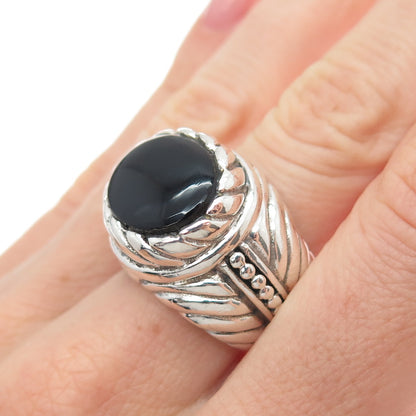 925 Sterling Silver Vintage Real Black Onyx Beaded Ring Size 6.75