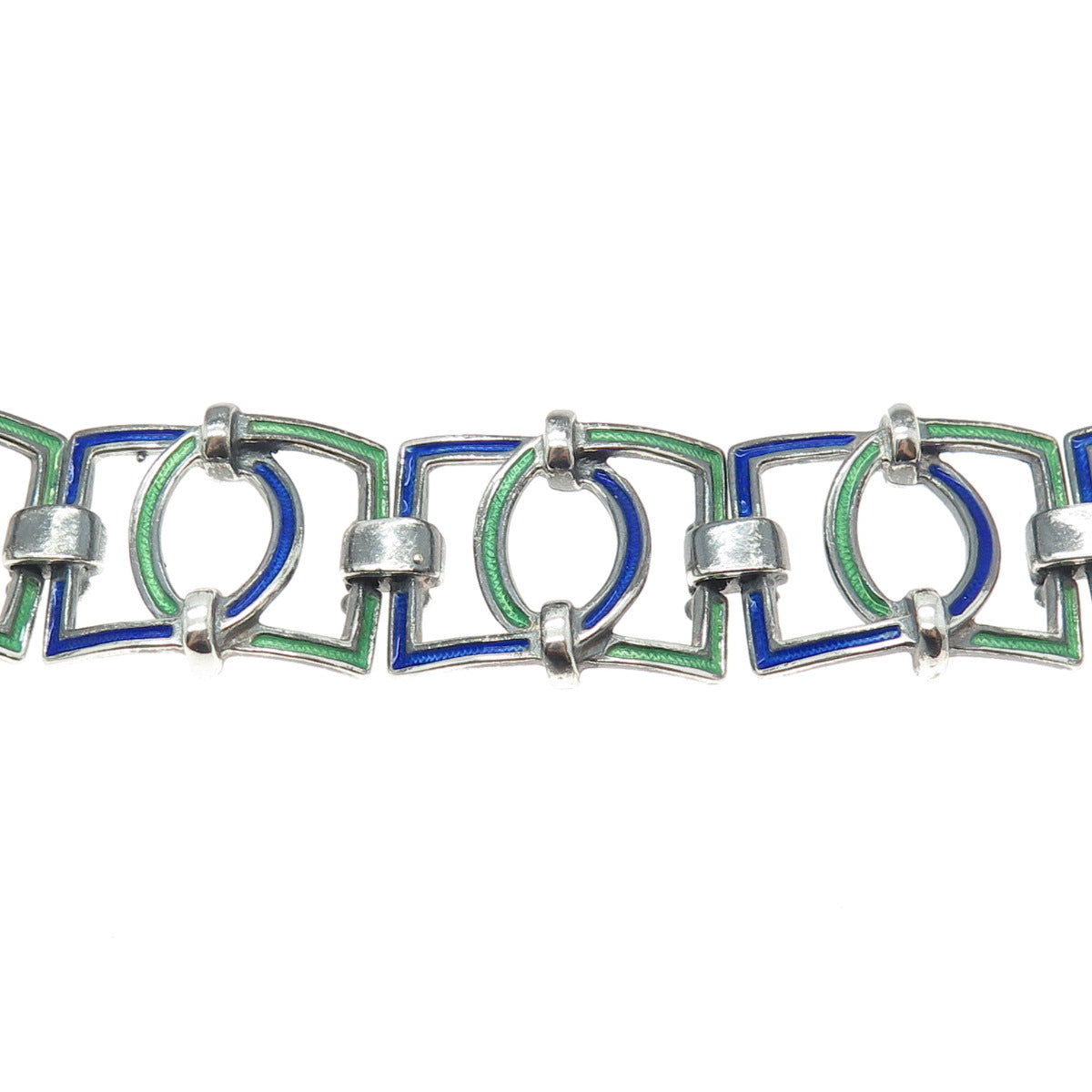 UNOAERRE 925 Sterling Silver Vintage Enamel Modernist Panel Link Bracelet 7.25"