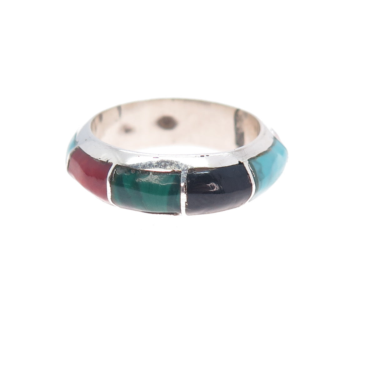 Jared Chavez Old Pawn Sterling Turquoise Malachite Coral Onyx MOP Ring Size 6.5