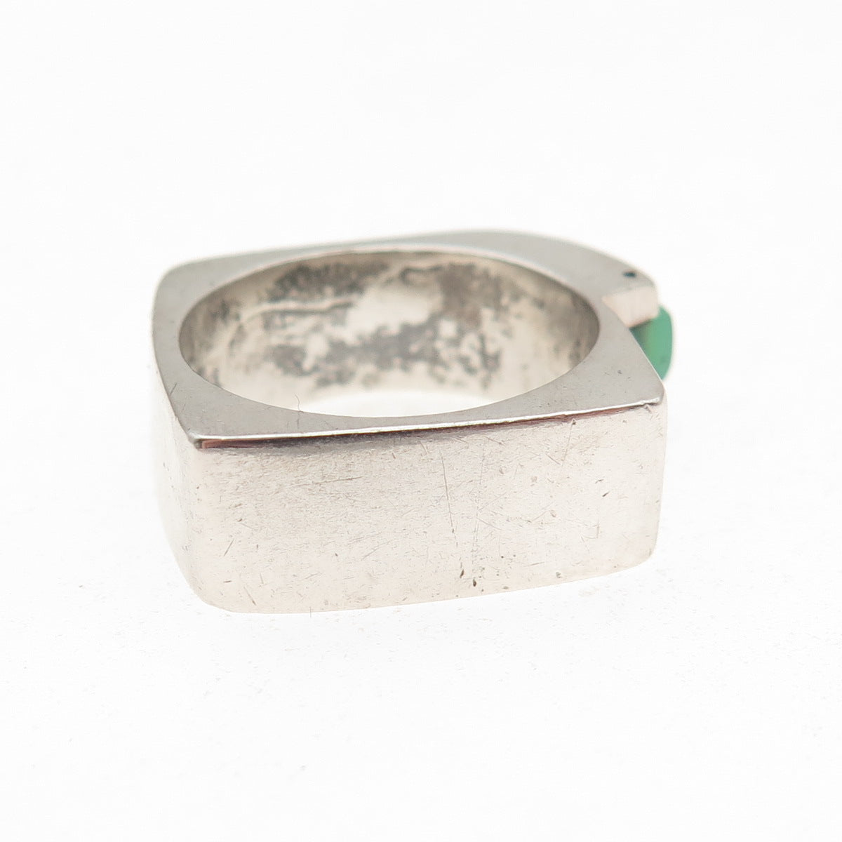 Silver Lining 925 Sterling Vintage Real Turquoise Modernist Ring Size 7