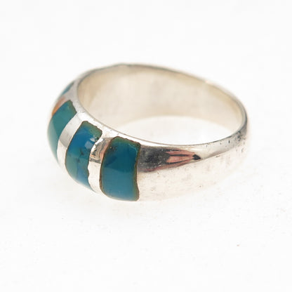 925 Sterling Silver Vintage Real Bisbee Turquoise Oxidized Ring Size 6.5