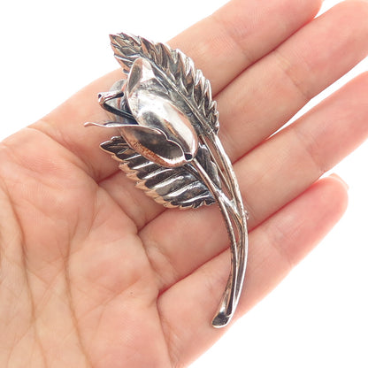 JEWELART 925 Sterling Silver Antique Art Deco Rose Flower Oxidized Pin Brooch