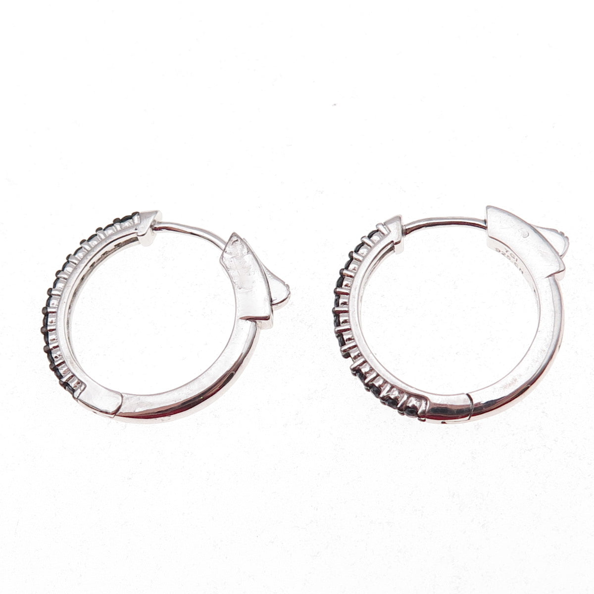 925 Sterling Silver Real Round-Cut Black Spinel Hoop Earrings
