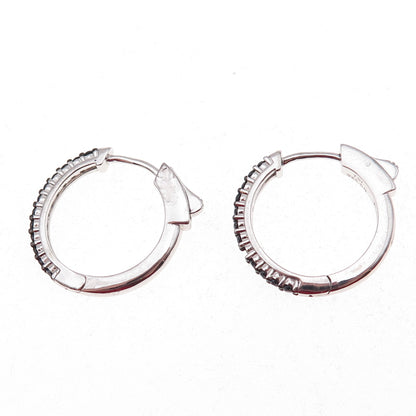 925 Sterling Silver Real Round-Cut Black Spinel Hoop Earrings