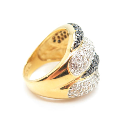 925 Sterling Silver Gold Plated Round-Cut Black Spinel & C Z Claw Ring Size 8.25