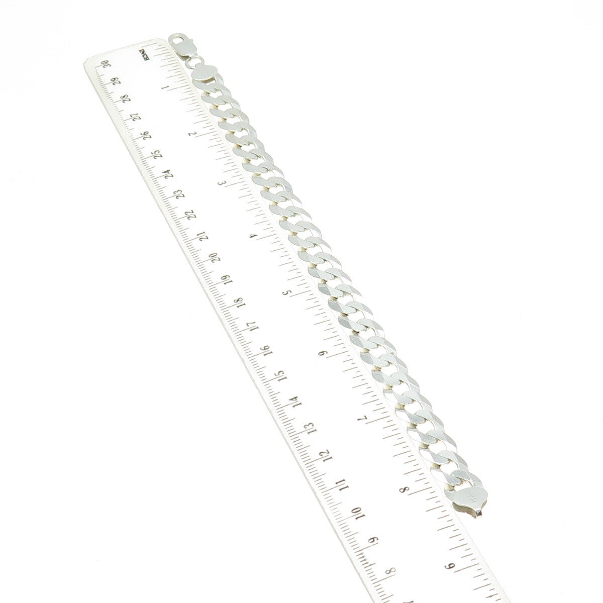 HAN 925 Sterling Silver Italy Flat Curb Link Bracelet 8.25"