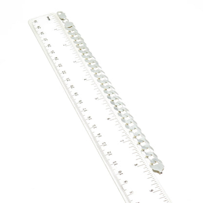 HAN 925 Sterling Silver Italy Flat Curb Link Bracelet 8.25"