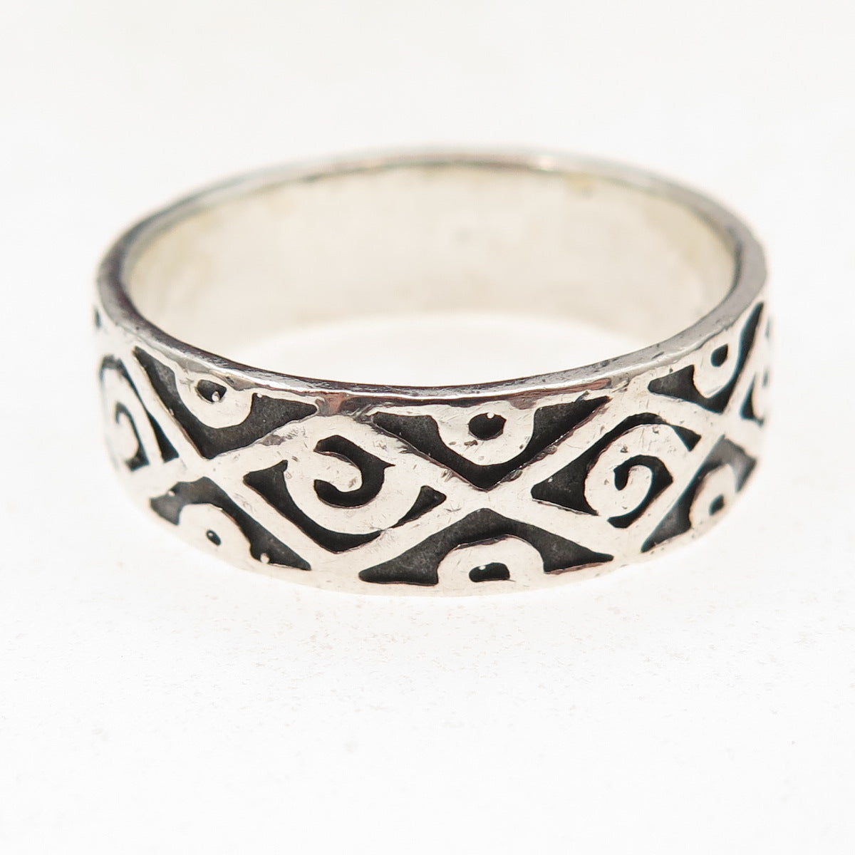 925 Sterling Silver Vintage Spiral Oxidized Ring Size 12