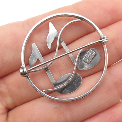 BEAU 925 Sterling Silver Vintage Music Notes Oxidized Pin Brooch