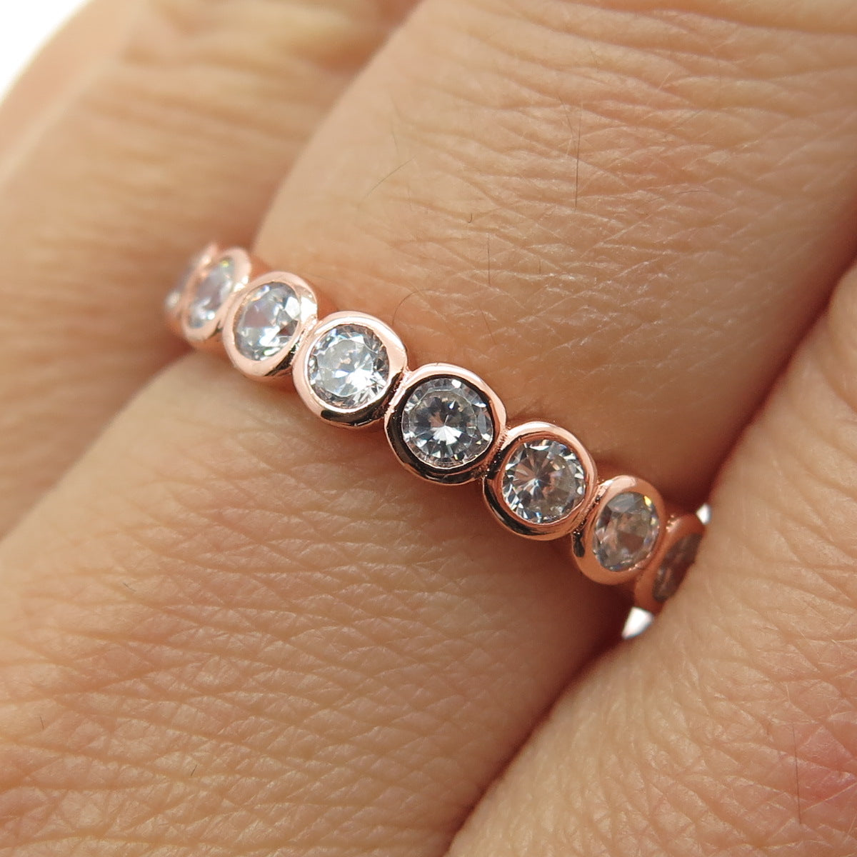 925 Sterling Silver Rose Gold Plated Round-Cut C Z Eternity Band Ring Size 8